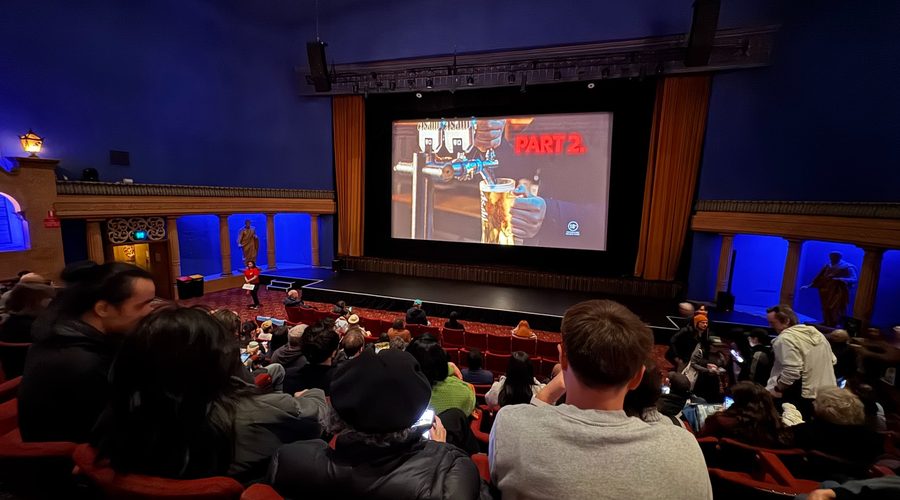 Interior of The Forum theatre for the screening of Filipiñana, in the picture it displays an ad for Asahi (Source: own photograph)